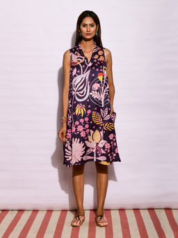 Swati Vijaivargie - In Bloom Navy Blue Printed Dress