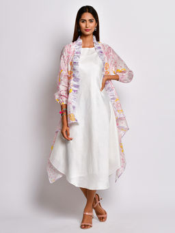 Swati Vijaivargie - In Bloom Off White Dress With Frill Jacket (Set of 2)