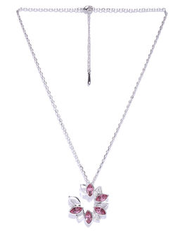 Jewels Galaxy - Pink Rhodium Plated Stone Studded Handcrafted Pendant Necklace