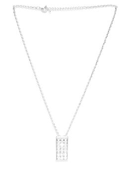 Jewels Galaxy - White Rhodium Plated Stone Studded Pendant Necklace
