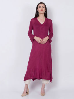 Biba - Burgundy Solid Woollen Long Kurta