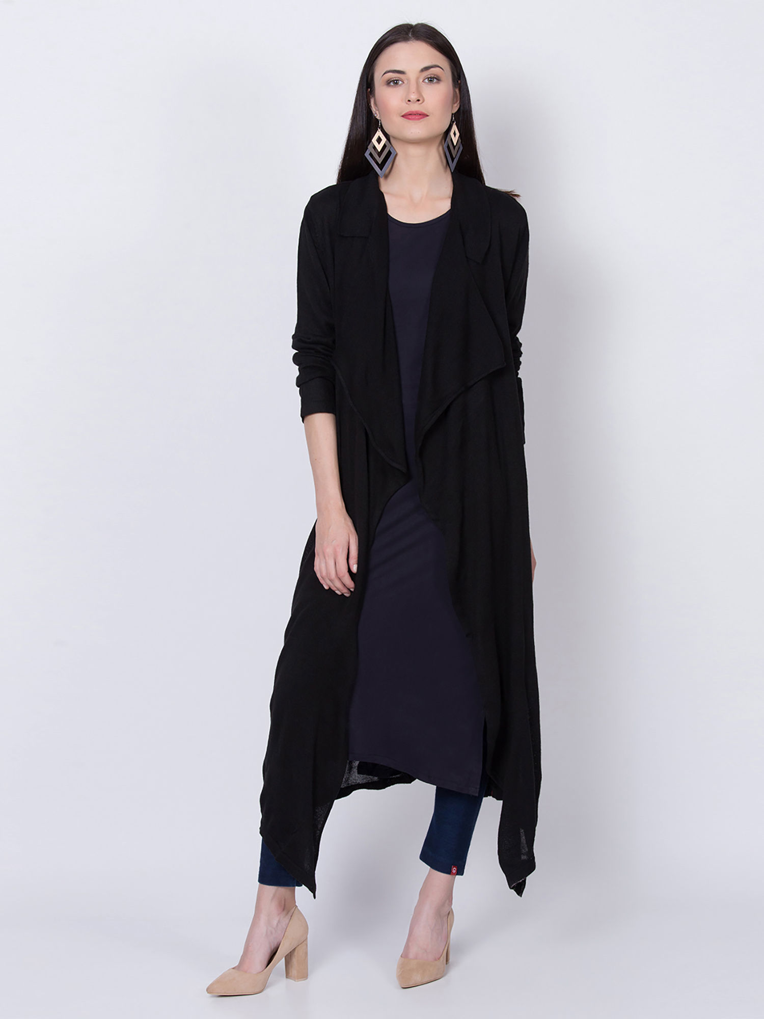 biba Black Solid Woollen Front Open Shrug-picture-16