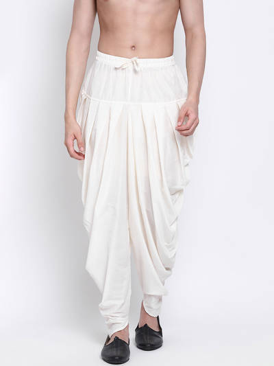 Men's Traditional White Coloured Solid Pattern Art Silk Kaul Dhoti