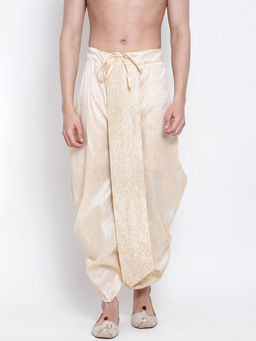 Sanwara - Men's Traditional Beige Coloured Embroidered Art Silk Dhoti