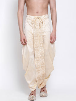 Sanwara - Men's Traditional Beige Coloured Embroidered Art Silk Dhoti