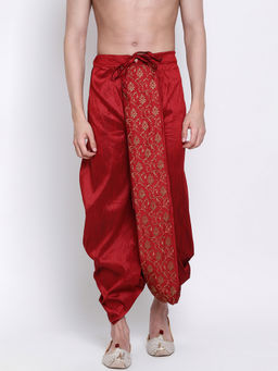 Sanwara - Men's Traditional Red Coloured Embroidered Art Silk Dhoti