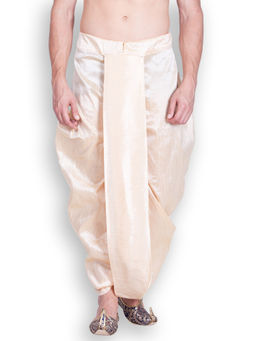 Sanwara - Men's Traditional Beige Coloured Plain Art Silk Dhoti