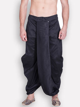 Sanwara - Men's Traditional Black Coloured Plain Art Silk Dhoti