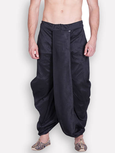 Men's Traditional Black Coloured Plain Art Silk Dhoti