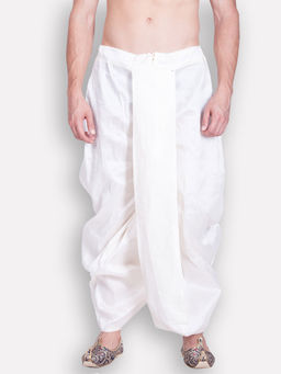 Sanwara - Men's Traditional White Coloured Plain Art Silk Dhoti