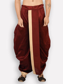 Sanwara - Men's Traditional Marron Coloured Plain Art Silk Dhoti