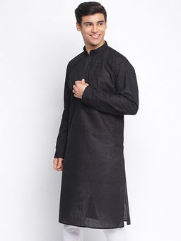 Sanwara - Men Black Chikankari Pattern Straight Kurta