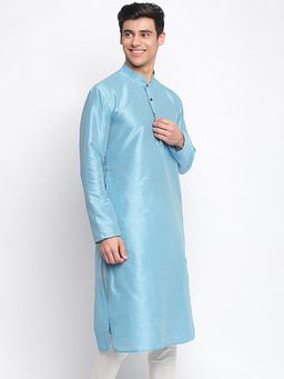 Sanwara - Men Maya Blue Solid Pattern Straight Kurta