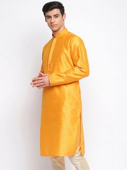 Sanwara - Men Orange Woven Pattern Straight Kurta