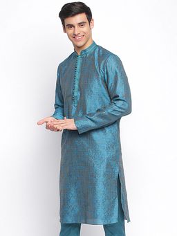 Sanwara - Men Firozi Woven Pattern Straight Kurta