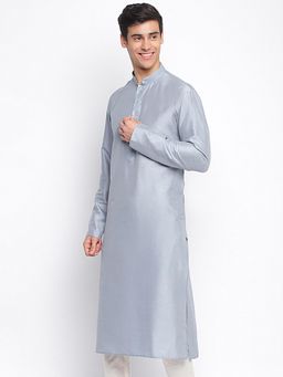 Sanwara - Men Grey Solid Pattern Straight Kurta