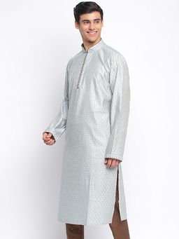 Sanwara - Men Powder Blue Chikankari Pattern Straight Kurta