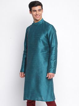Sanwara - Men Deep Green Solid Pattern Straight Kurta