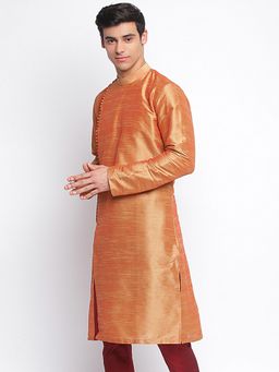 Sanwara - Men Fawn Solid Pattern Straight Kurta