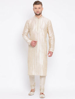 Sanwara - Beige Self Design Kurta (Set of 2)