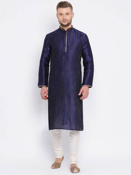 Sanwara - Navy Blue Stripes Kurta (Set of 2)