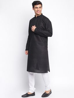 Sanwara - Men Black Cotton Chikankari Pattern Straight Kurta With Churidar (Set of 2)