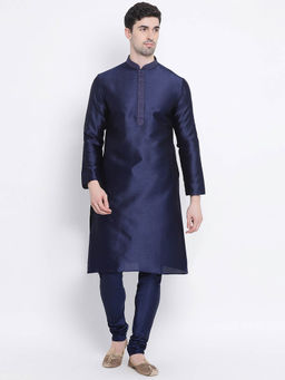 Sanwara - Navy Blue Solid Kurta (Set of 2)