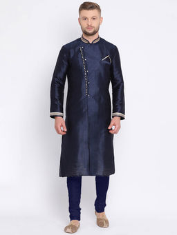 Sanwara - Navy Blue Solid Kurta (Set of 2)