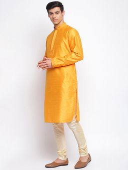 Sanwara - Men Orange Art Silk Woven Straight Kurta With Churidar (Set of 2)