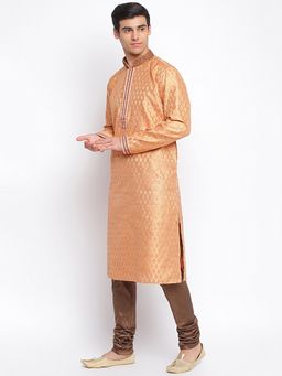Sanwara - Men Peach Art Silk Woven Straight Kurta With Churidar (Set of 2)