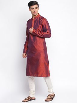 Sanwara - Men Orange Art Silk Woven Straight Kurta With Churidar (Set of 2)