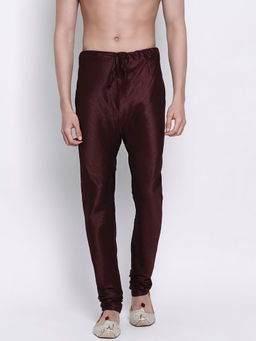 Sanwara - Men's Solid Wine Colour Art Silk Payjamas