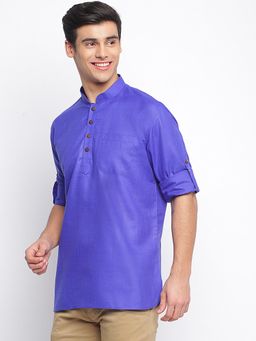 Sanwara - Men Ink Blue Solid Rolled Up Sleeves Short Kurta