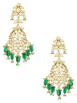 Tribe Amrapali - Gold Plated Apsara Lotus Green Pearl Earrings