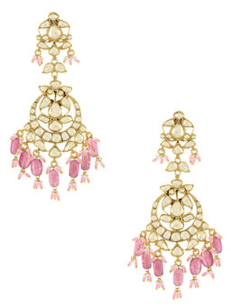 Tribe Amrapali - Gold Plated Apsara Lotus Pink Pearl Earrings