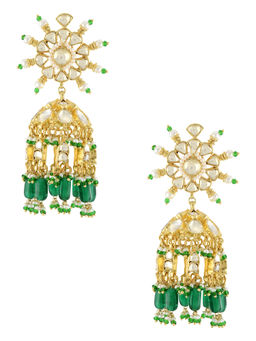 Tribe Amrapali - Gold Plated Green Jhumka Earrings
