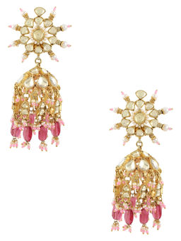 Tribe Amrapali - Gold Plated Pink Jhumka Earrings
