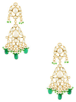Tribe Amrapali - Gold Plated Lotus Pearl Green Earrings