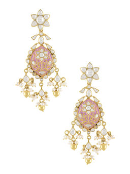 Tribe Amrapali - Gold Plated Floral Pink Earrings
