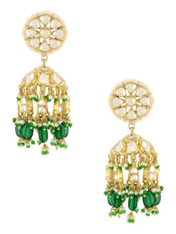 Tribe Amrapali - Gold Plated Green Flower Pearl Lined Jhumki