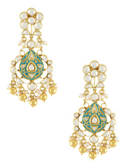 Tribe Amrapali - Gold Plated Apsara Floral TealEarrings