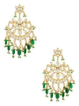 Tribe Amrapali - Gold Plated Green White Glass Chaandbali Earrings
