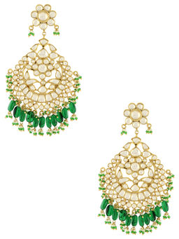 Tribe Amrapali - Gold Plated Green Glass Chandbali Earrings