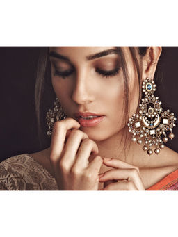 Tribe Amrapali - Silver Oxidised White Blue Glass Pearl Atulya Earrings