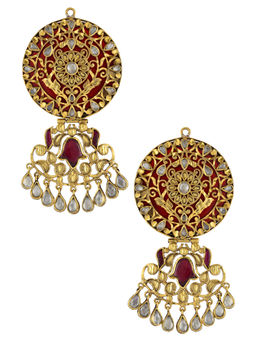 Tribe Amrapali - Silver Gold Plated Red White Glass Atulya Earrings