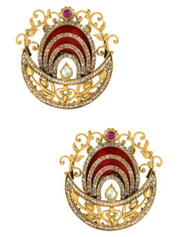 Tribe Amrapali - Silver Gold Plated Red Glass Floral Atulya Ear Studs
