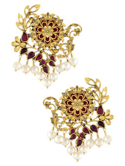 Tribe Amrapali - Silver Gold Plated Flower Pearl Drop Atulya Ear Studs