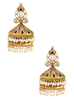 Tribe Amrapali - Silver White Glass Double Jhumki Earrings