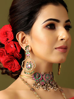 Tribe Amrapali - Silver Gold Plated Mayura Danglers