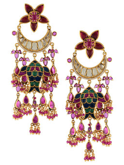 Tribe Amrapali - Silver Gold Plated Fish Moon Phulwari Danglers